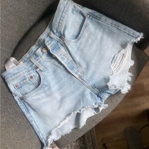 Levi's Blue High Waist Distressed Denim Shorts